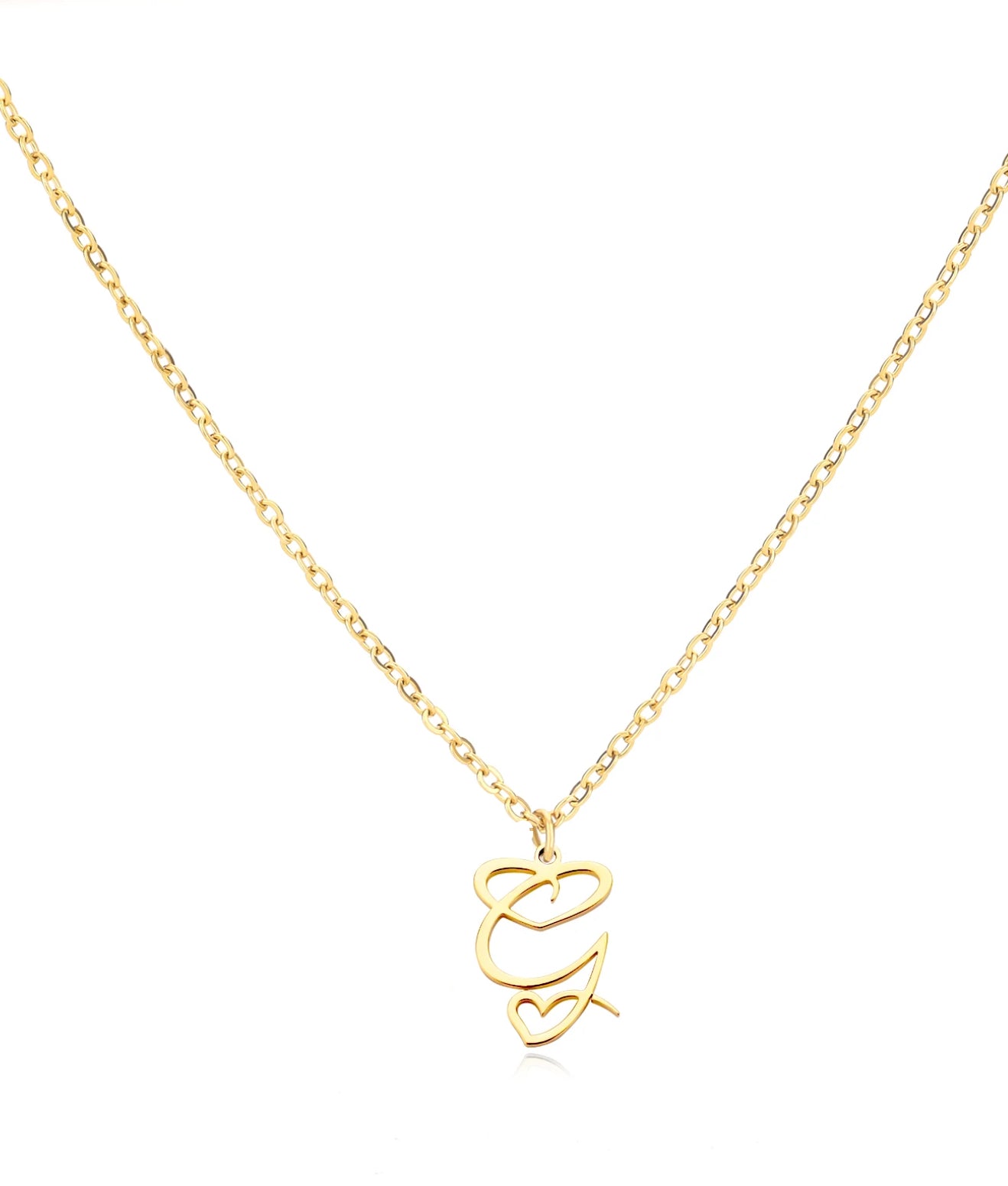 Cursive Initial Heart Necklaces