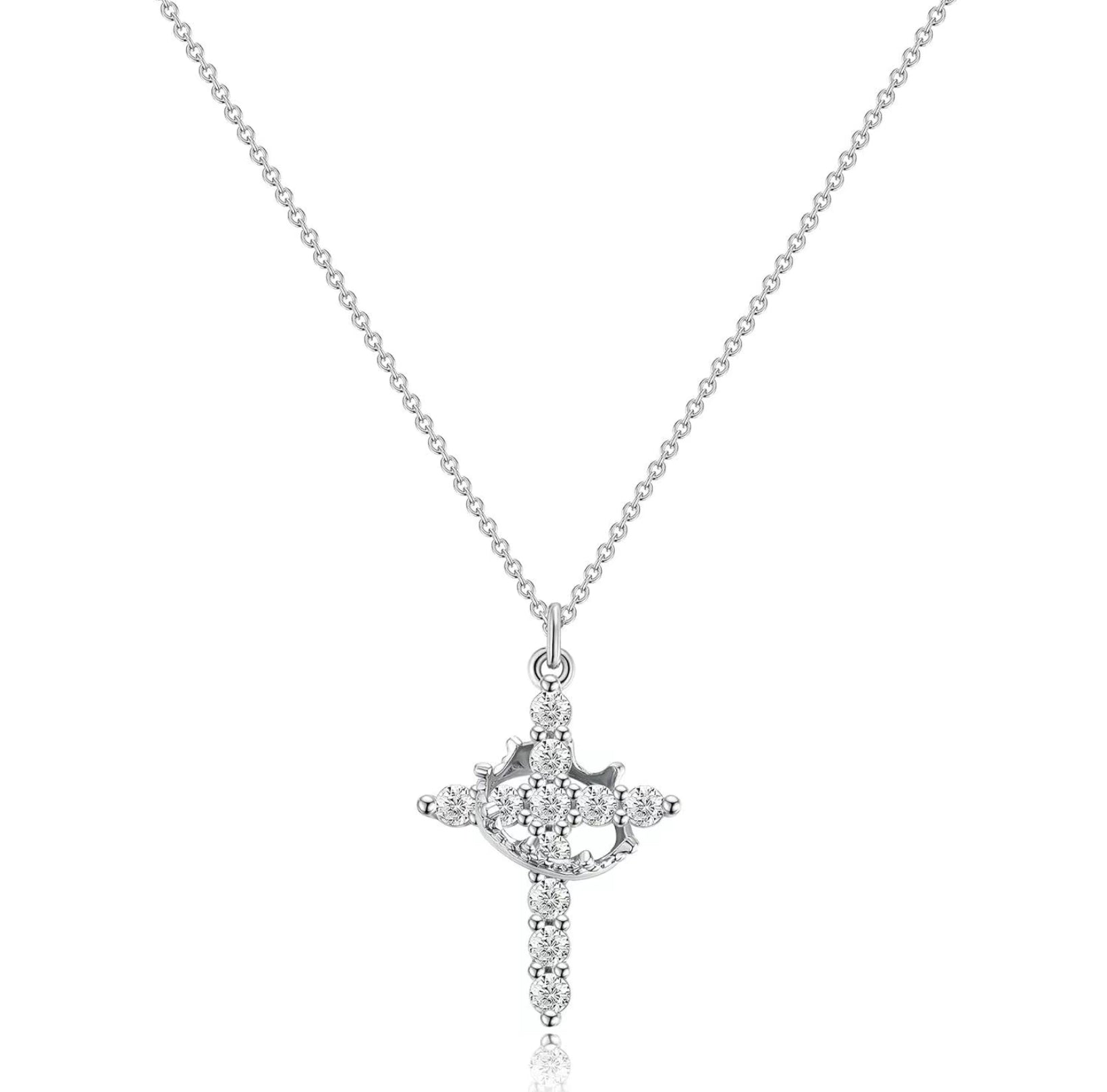 Silver Cross Crown Necklace