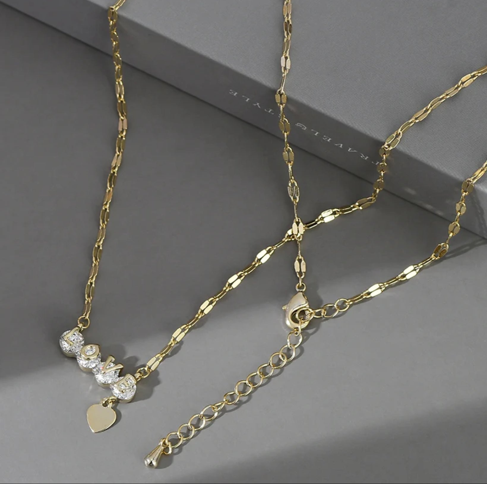 Zircon Love Heart Necklace featuring a sparkling heart-shaped zircon pendant on an adjustable 18-20" chain.