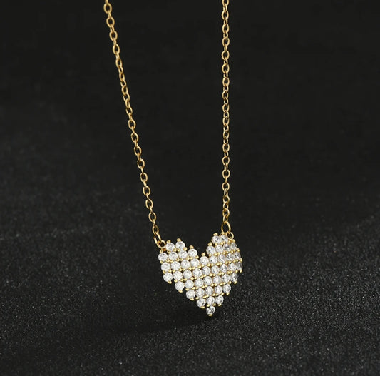 Close-up of the Rhinestone Heart Necklace showcasing the intricate detailing and elegance of the pendant.