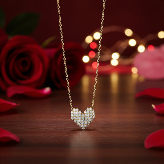 Close-up of the Rhinestone Heart Necklace showcasing the intricate detailing and elegance of the pendant.