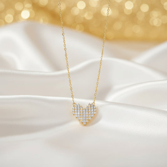 Close-up of the Rhinestone Heart Necklace showcasing the intricate detailing and elegance of the pendant.