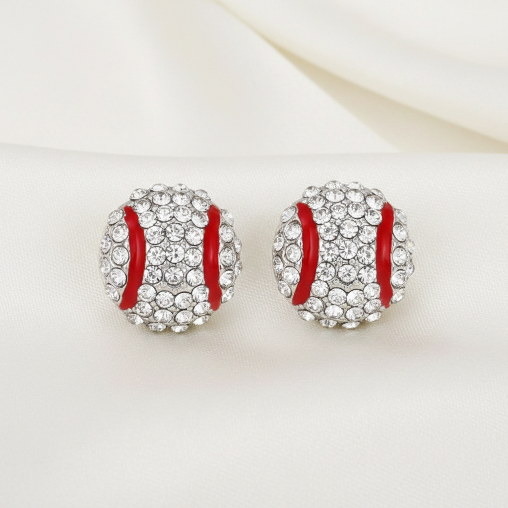 Pavé Crystal Baseball Earrings on a white background