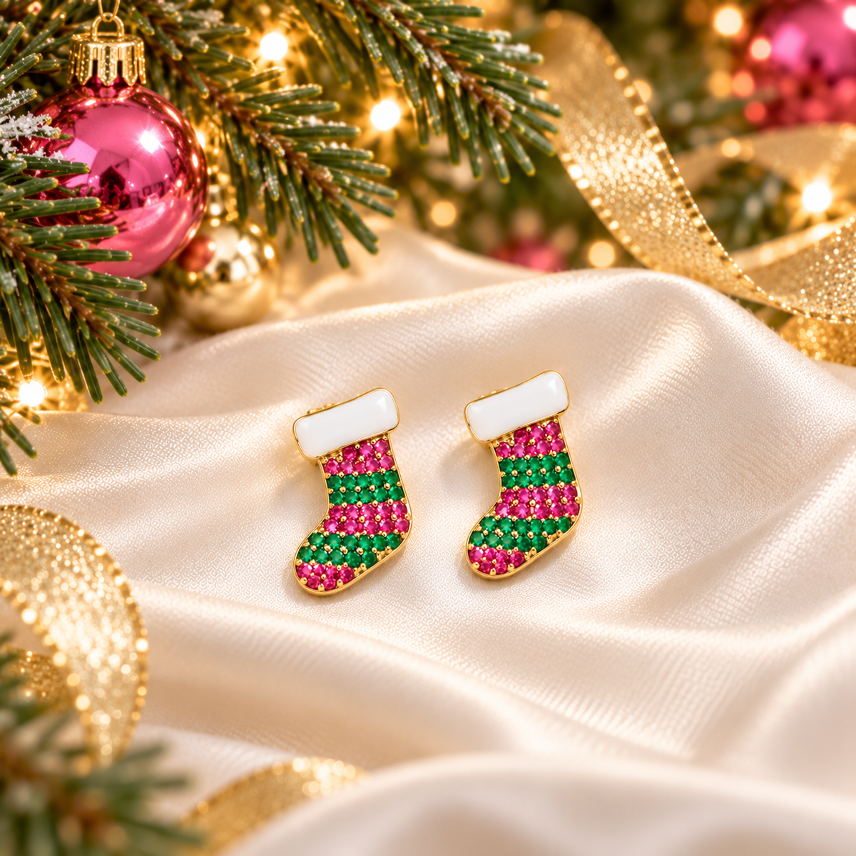 Pink & Green Pavé Stocking Earrings