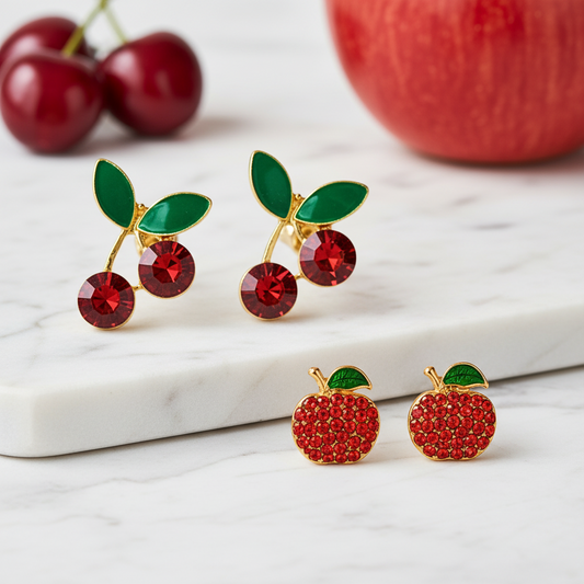 Cherry & Pavé Apple Earrings Bundle