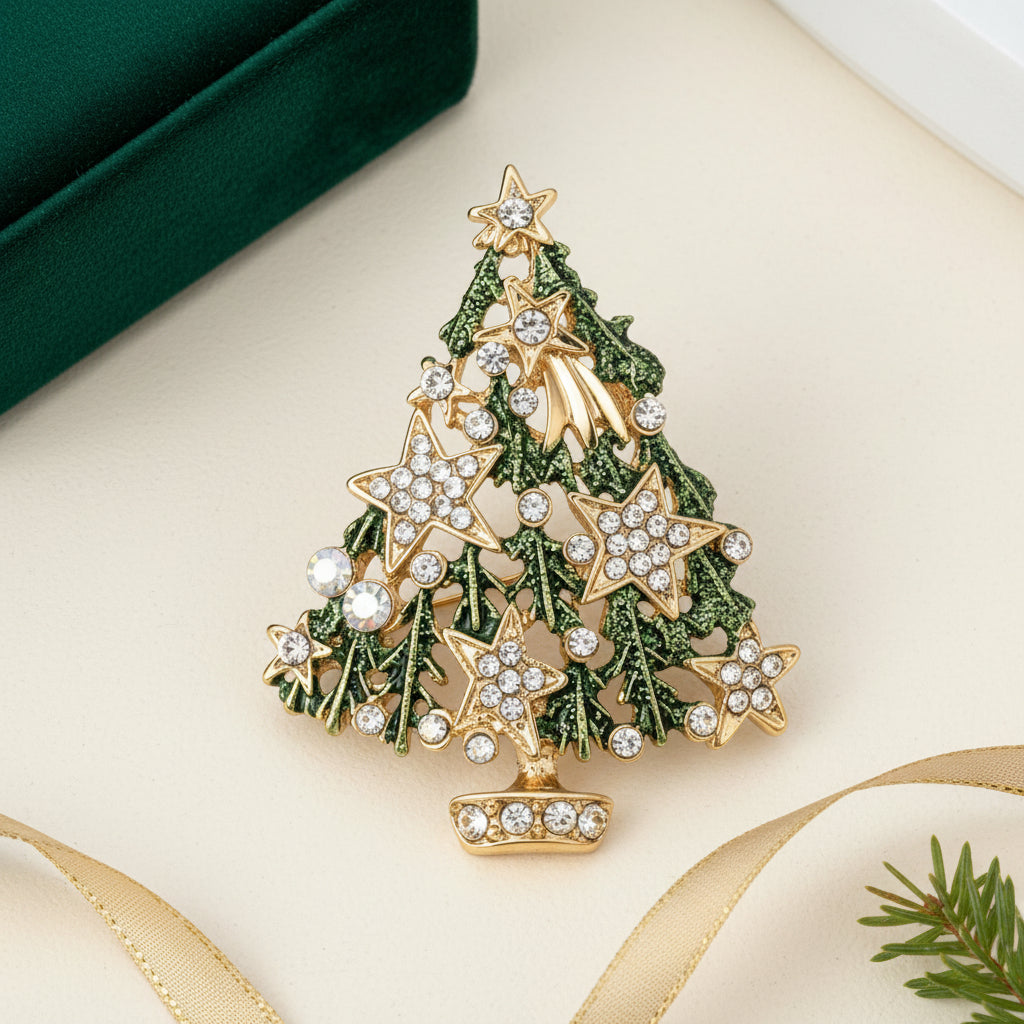 Golden Star Christmas Tree Pin