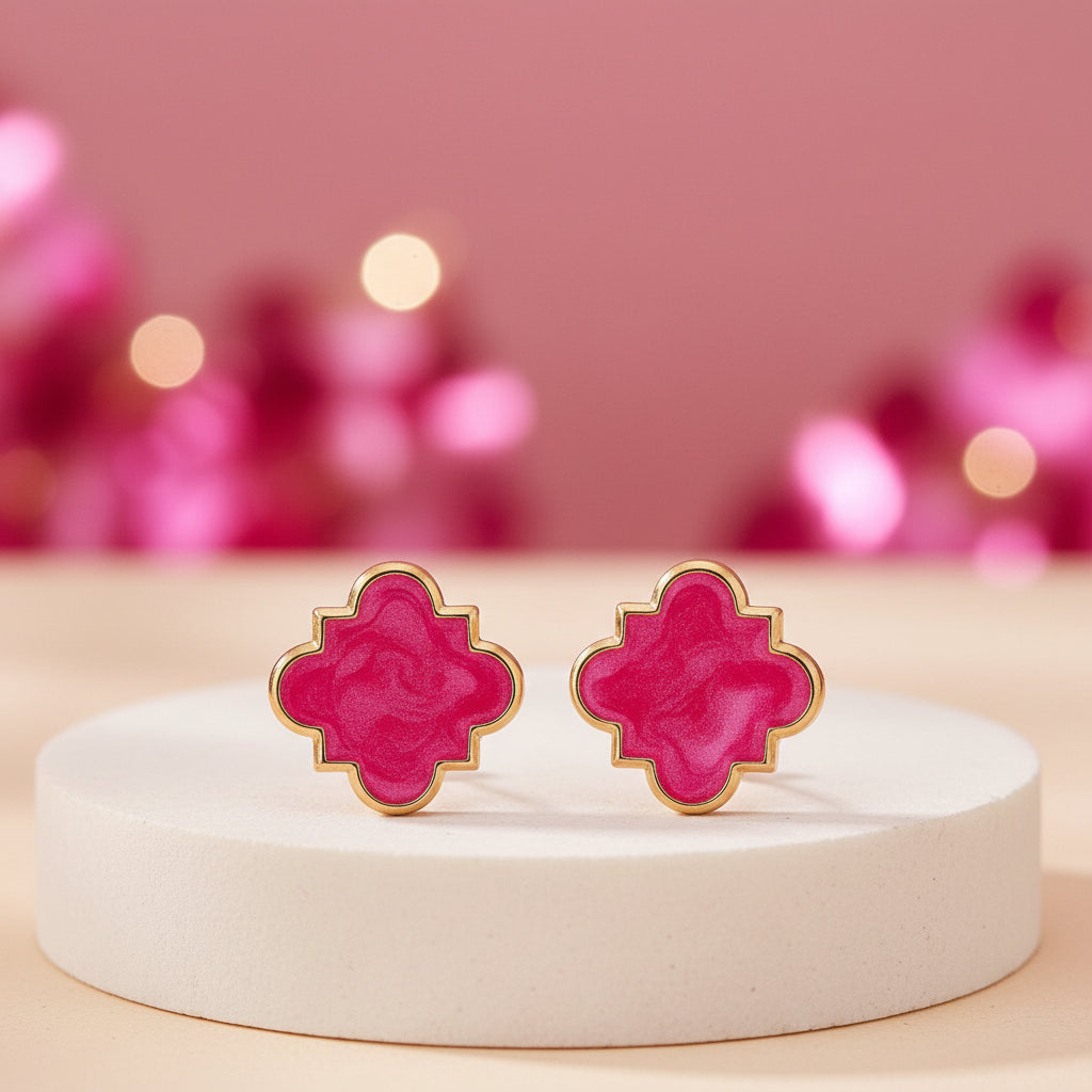 Hot Pink Clover Earrings