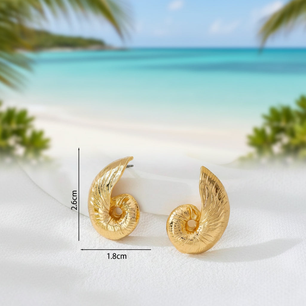 Gold Nautilus Shell Statement Earrings