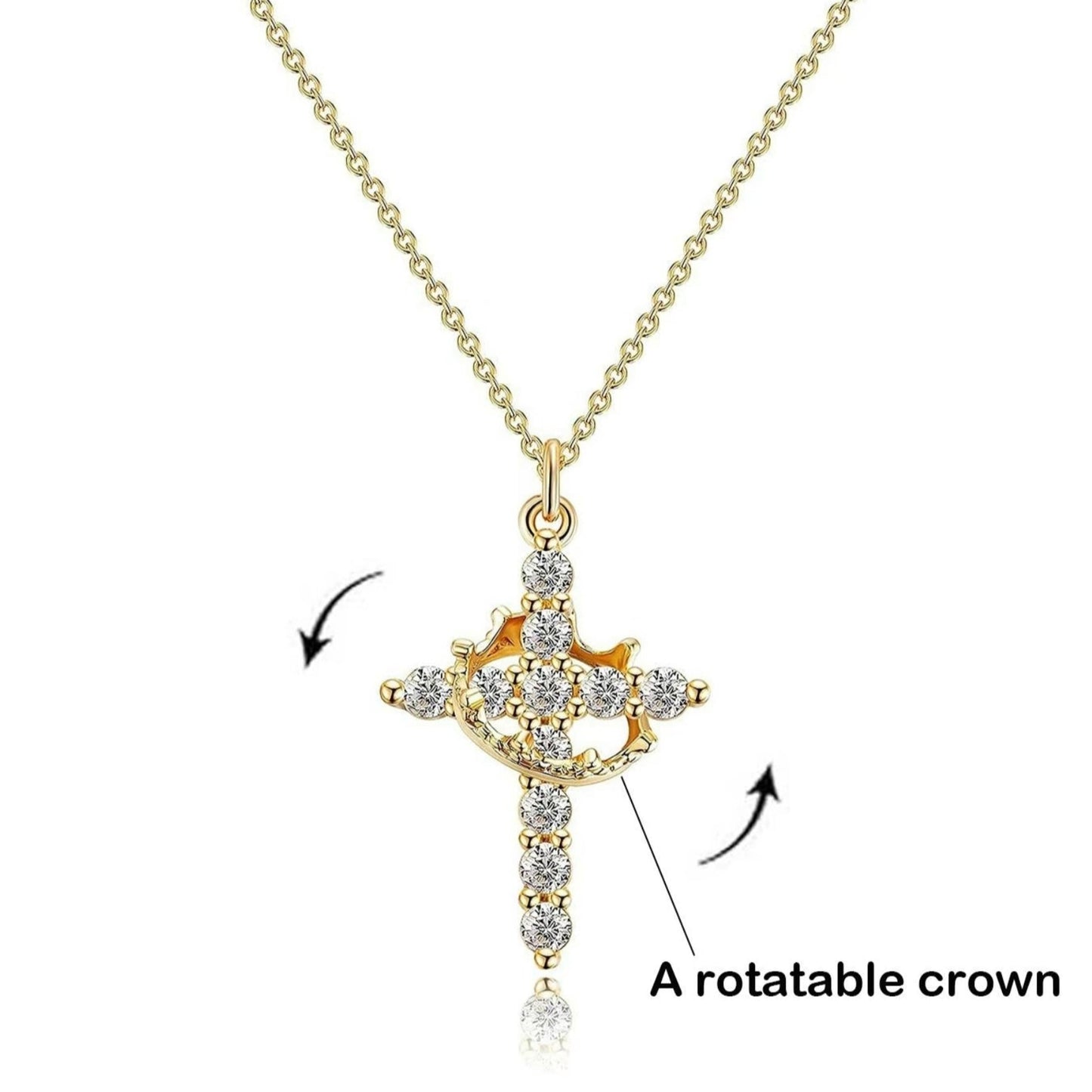 Rotatable cross crown necklace