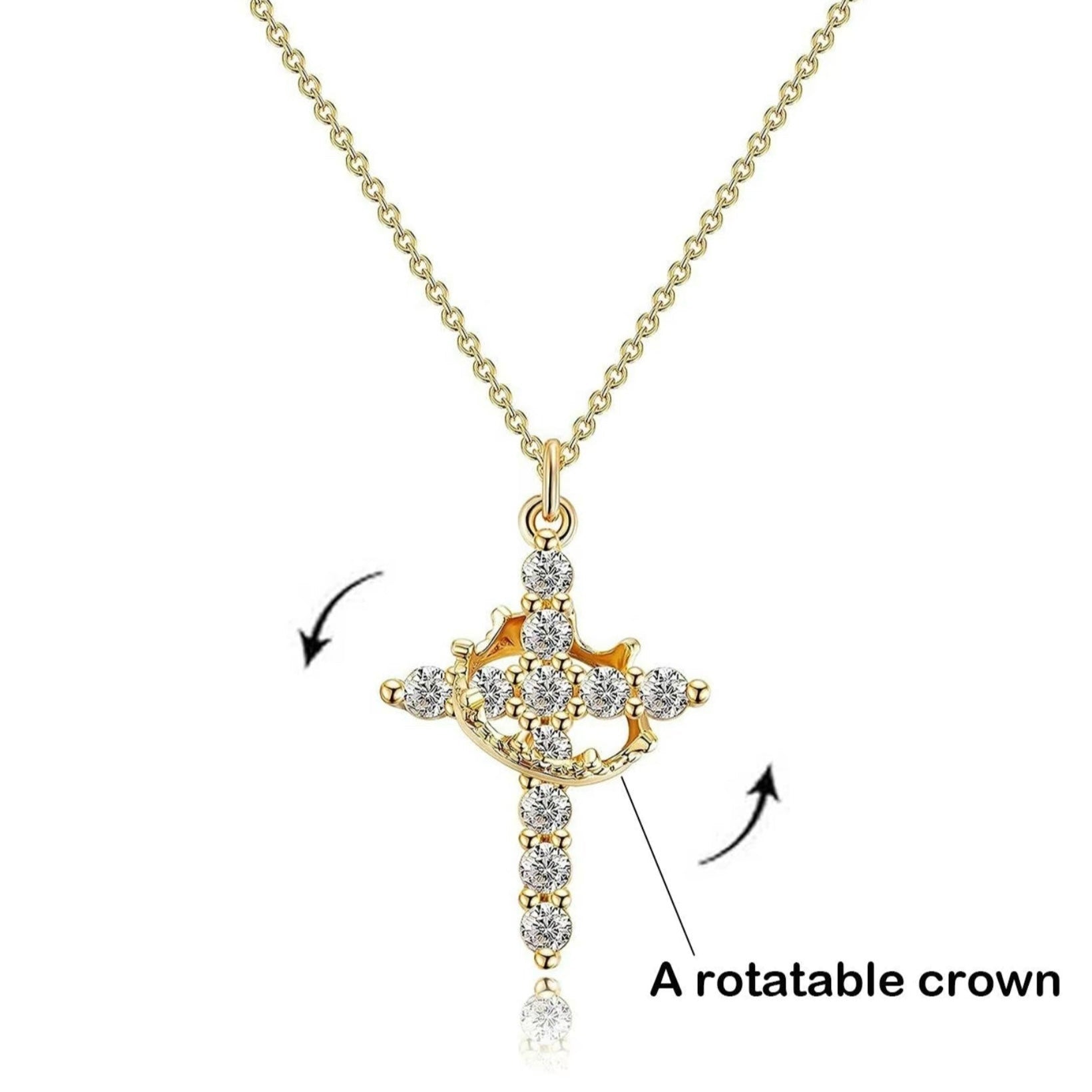Rotatable cross crown necklace
