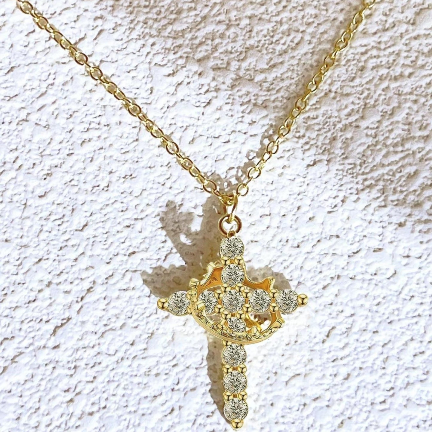 Gold Cross Crown Faith Necklace