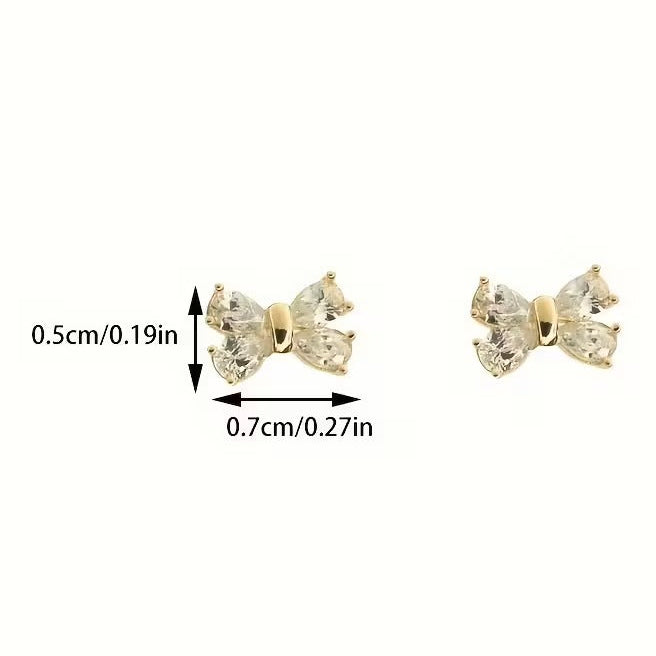 Mini Crystal Bow Earrings with dimensions