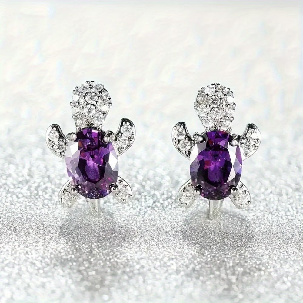 Purple Crystal Turtle Earrings
