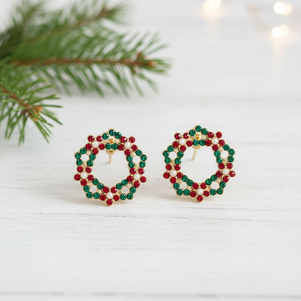 Pavé Christmas Wreath Earrings