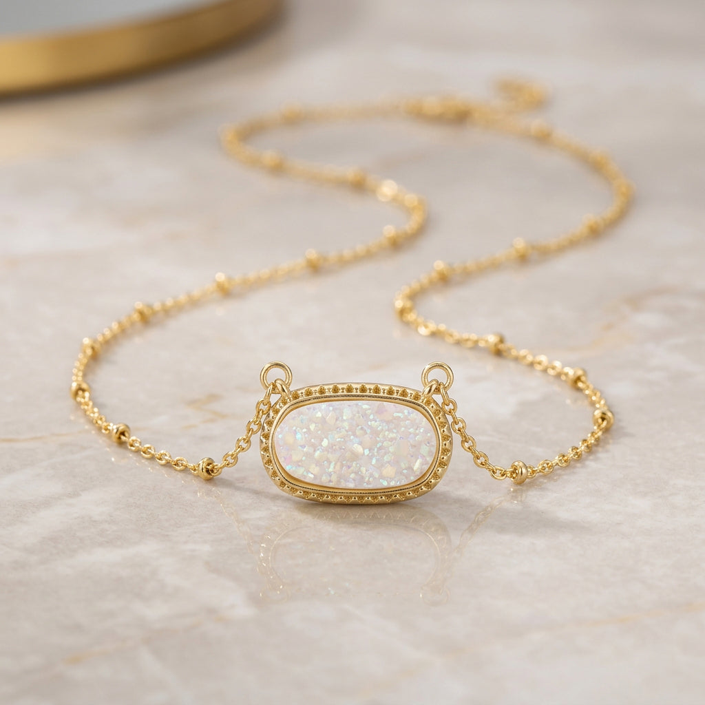 White Opal Druzy Gold Necklace
