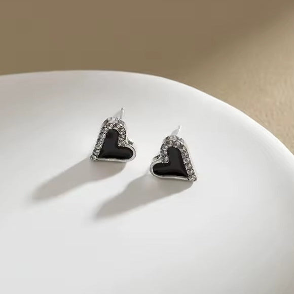 Midnight Black Heart Rhinestone Earrings