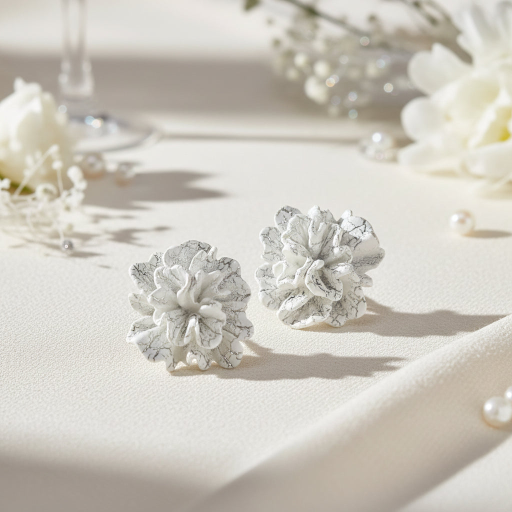 White Bloom Statement Stud Earrings