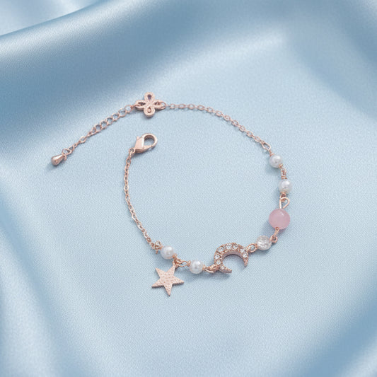 Celestial Moon, Star & Pearl Charm Bracelet