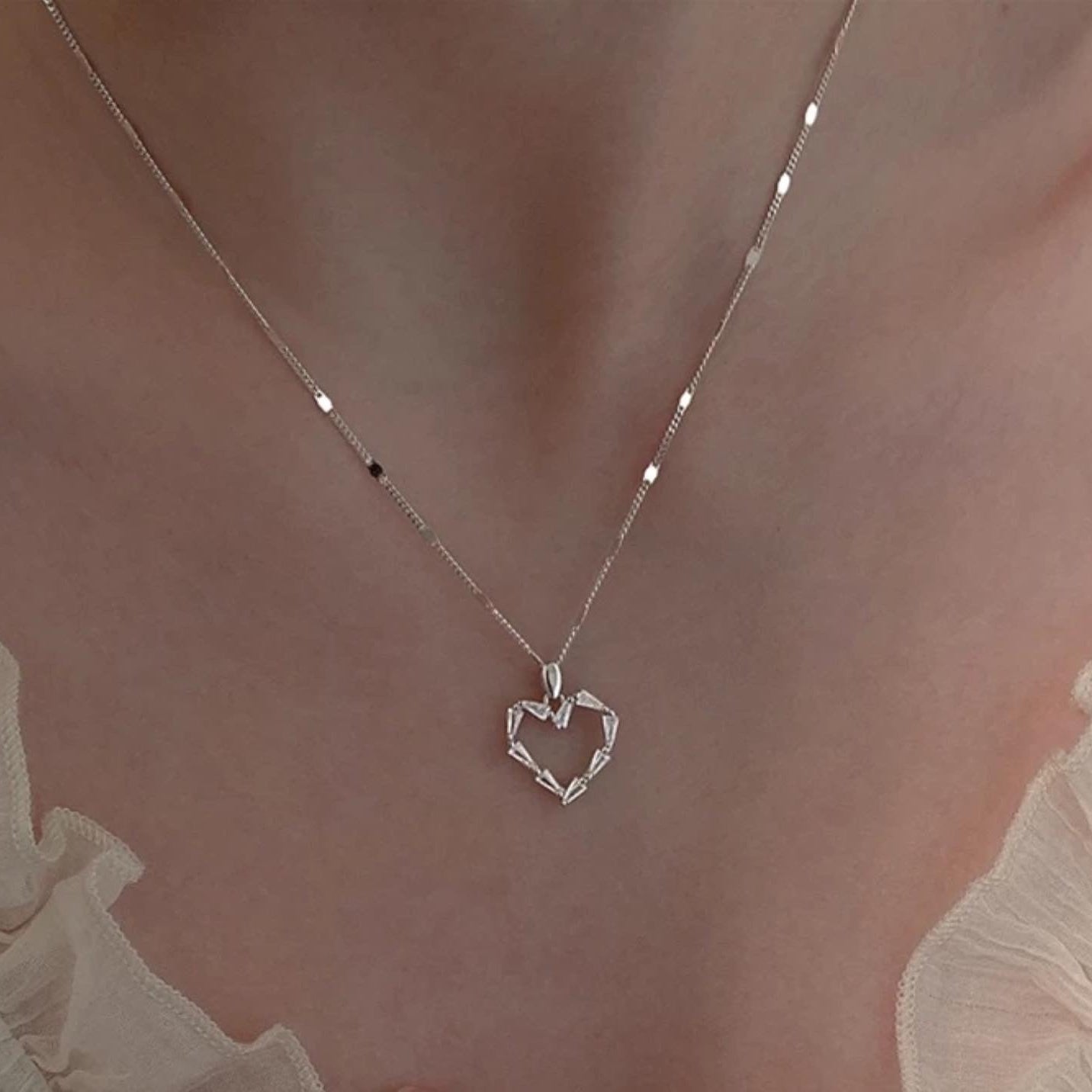 Silver Crystal Heart Necklace