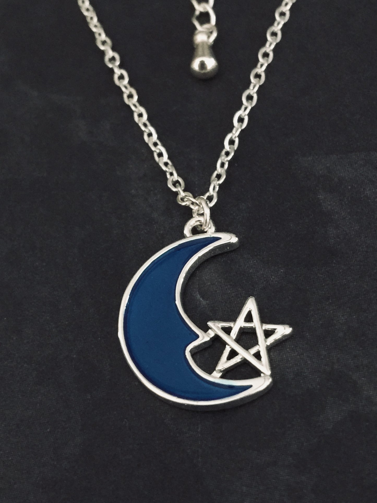 Blue Crescent Moon Star Necklace