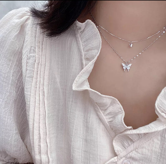 Layered Silver Butterfly Necklace