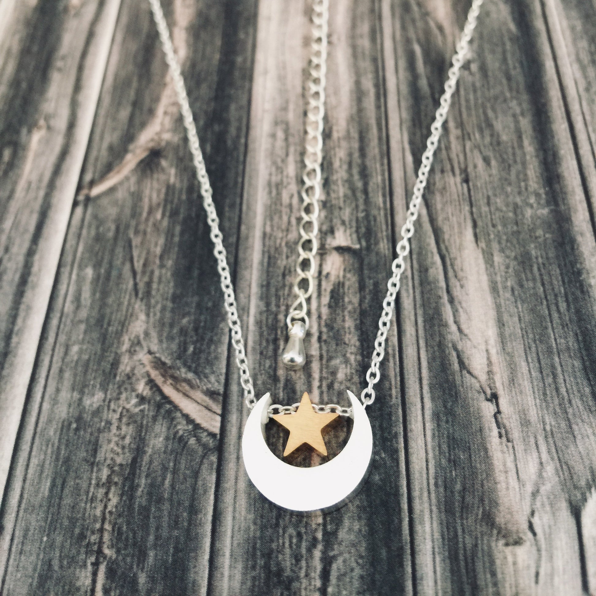 Silver Moon Gold Star Necklace