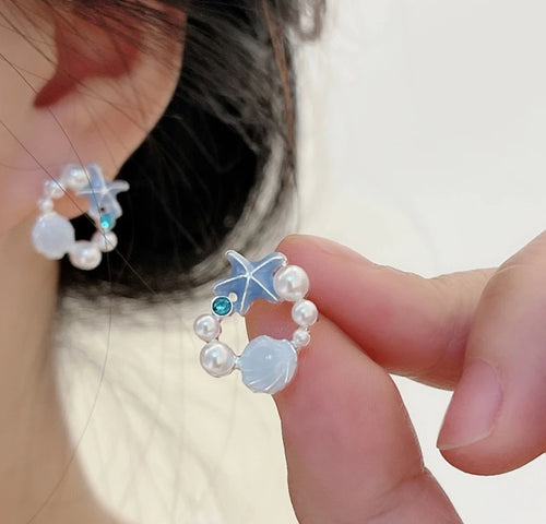 Starfish Seashell Pearl Earrings
