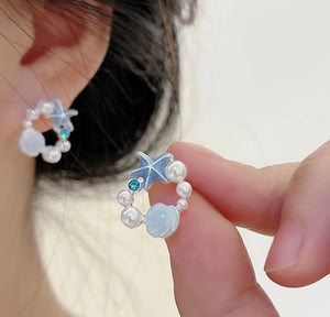 Starfish Seashell Pearl Earrings