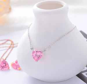 Pink Zirconia Heart Necklace