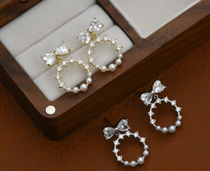 Pearl Bow Earrings (Gold)