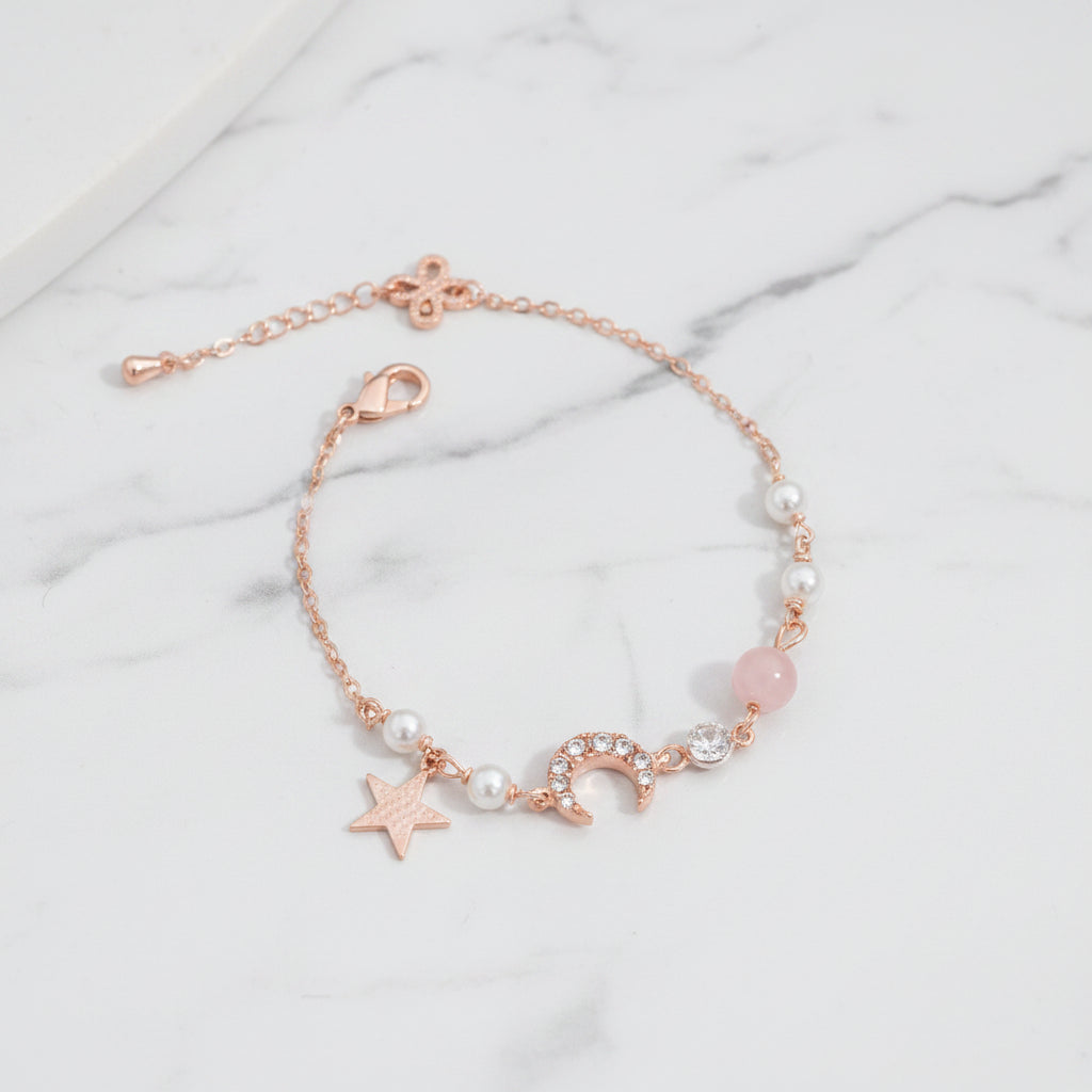 Celestial Moon, Star & Pearl Charm Bracelet