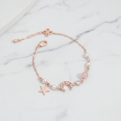 Celestial Moon, Star & Pearl Charm Bracelet