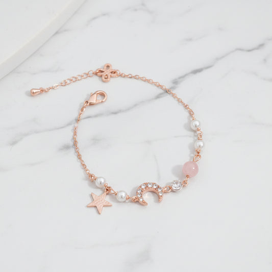 Celestial Moon, Star & Pearl Charm Bracelet
