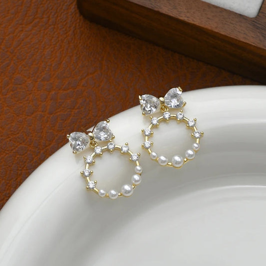 Pearl Zircon Bow Earrings