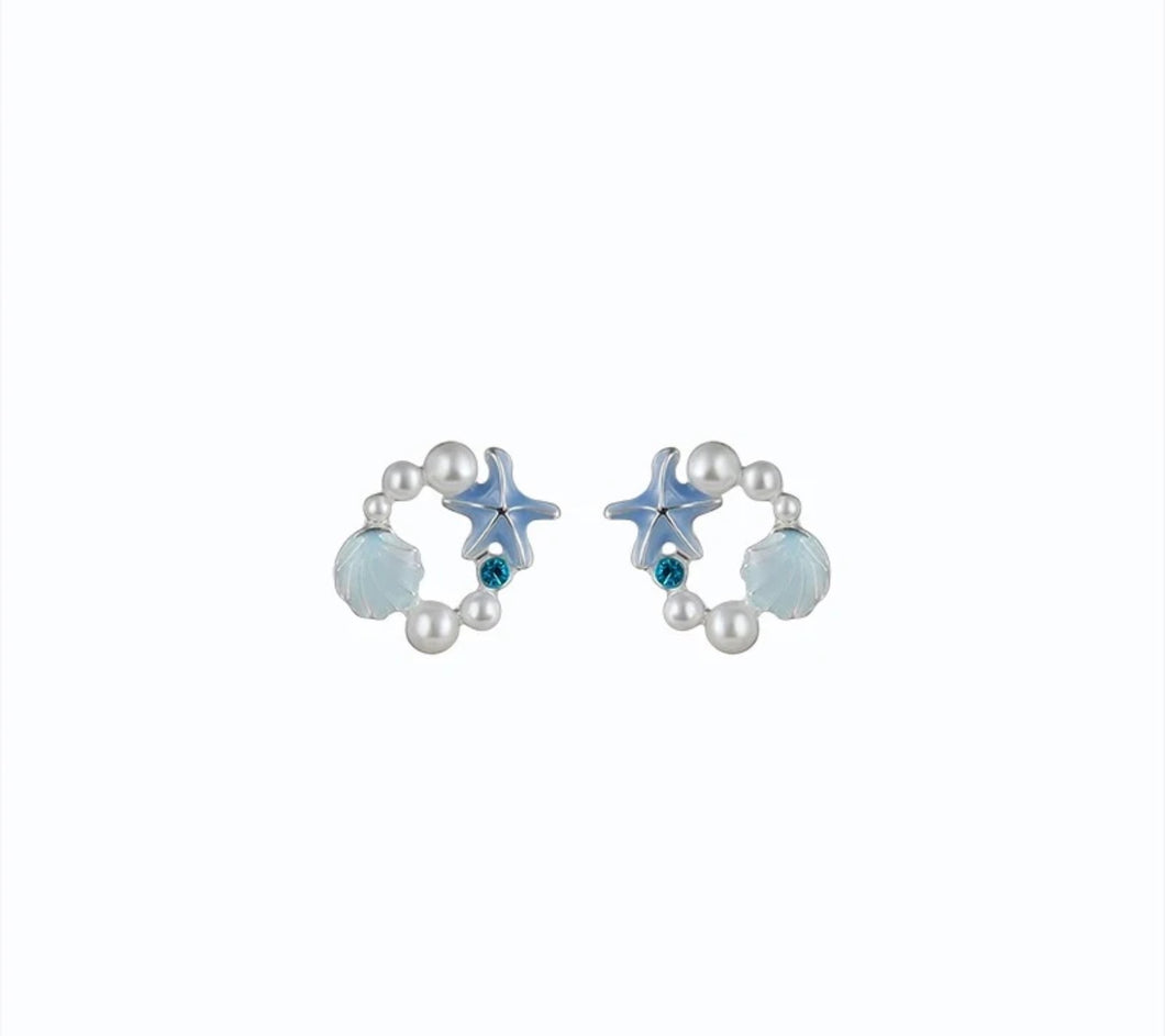 Starfish Seashell Pearl Earrings