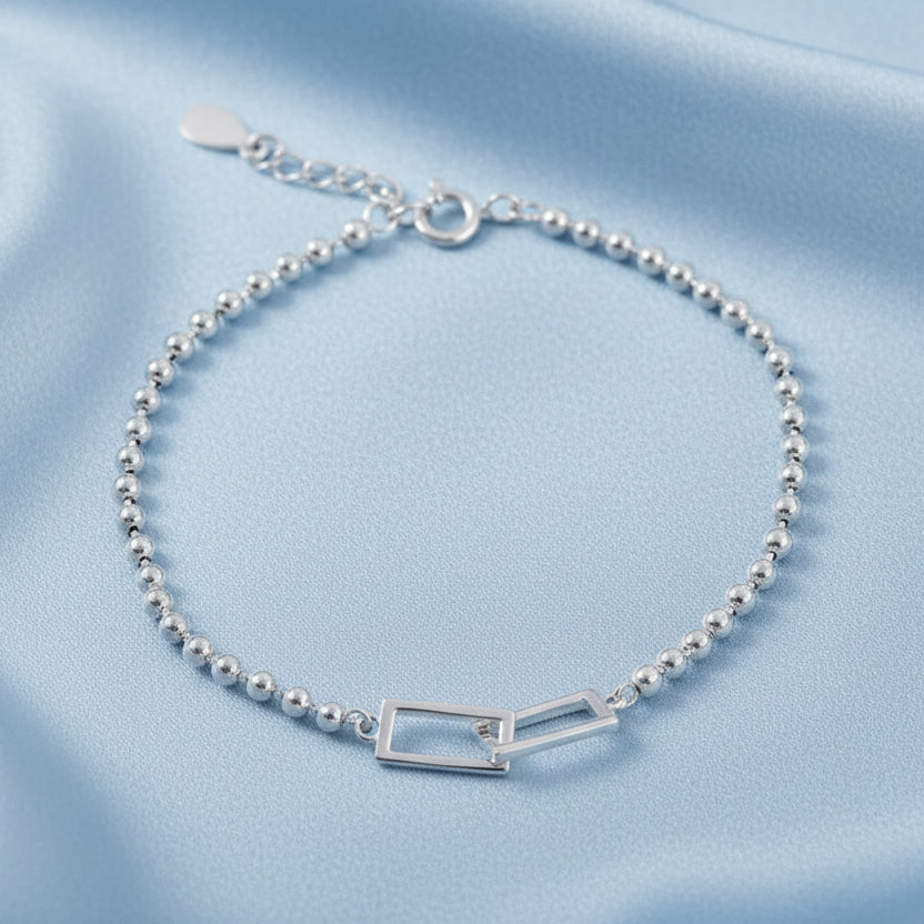Interlocking Rectangular Bracelet Rectangle Link Bead Bracelet – S925 Sterling Silver | Starcella ...