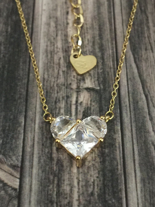 Gold Heart Zircon Necklace