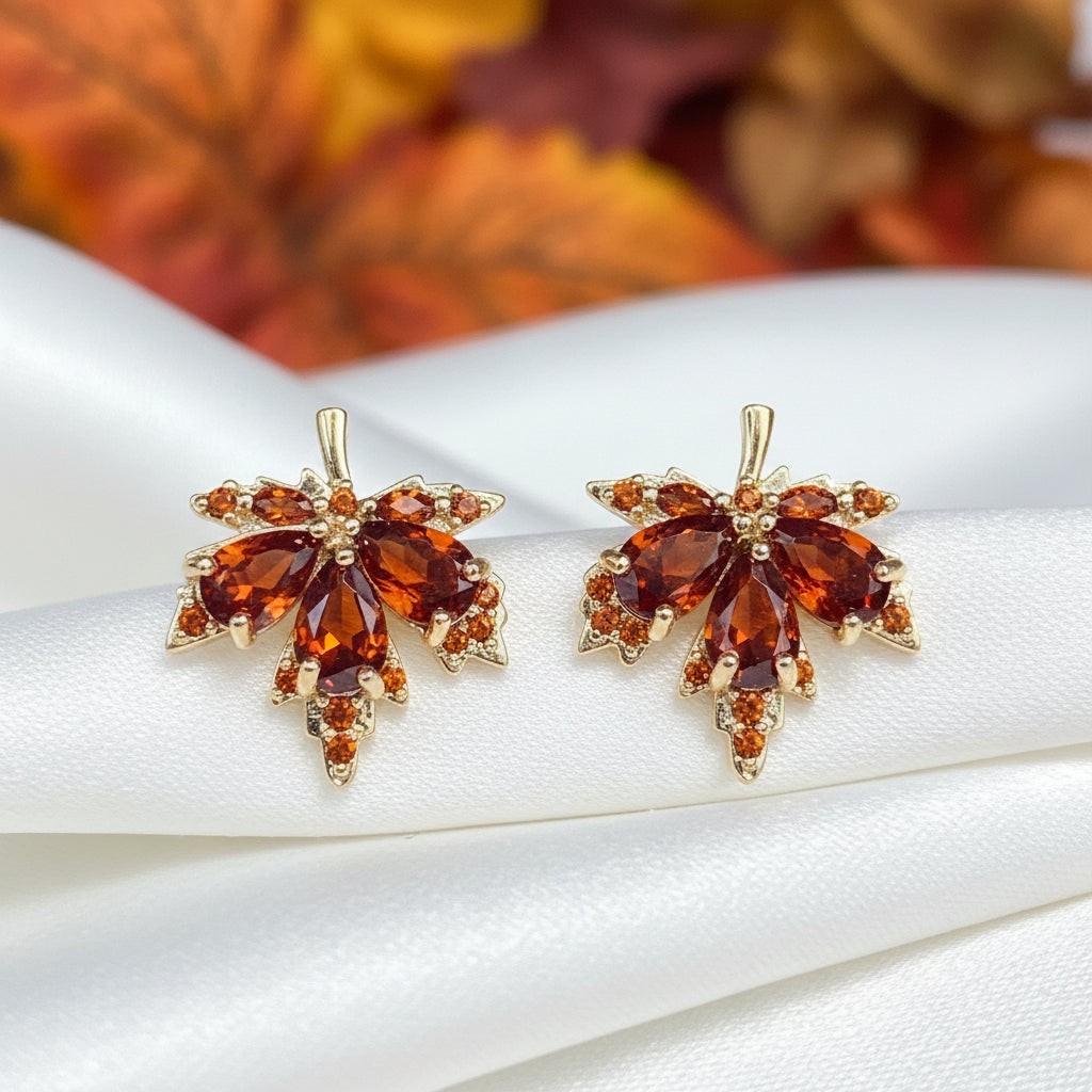 Amber Crystal Maple Leaf Earrings