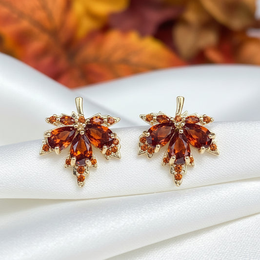 Amber Crystal Maple Leaf Earrings