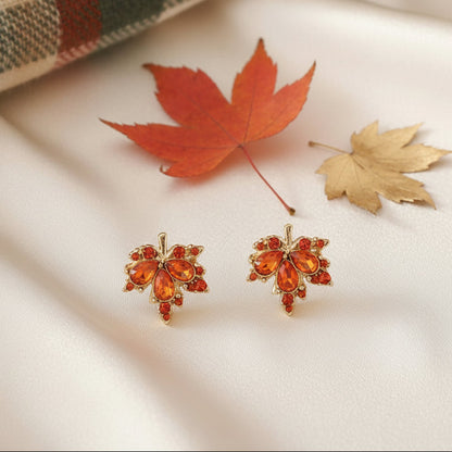 Amber Crystal Maple Leaf Earrings with blanket
