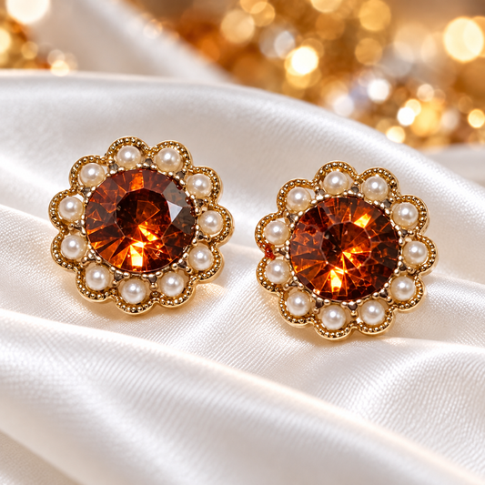 Amber Crystal Pearl Earrings on white