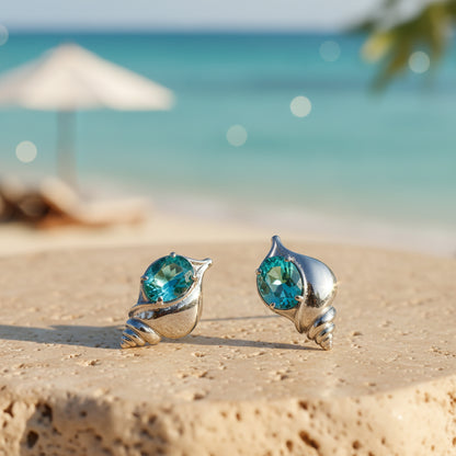 Aqua Gem Seashell Earrings at beach resort