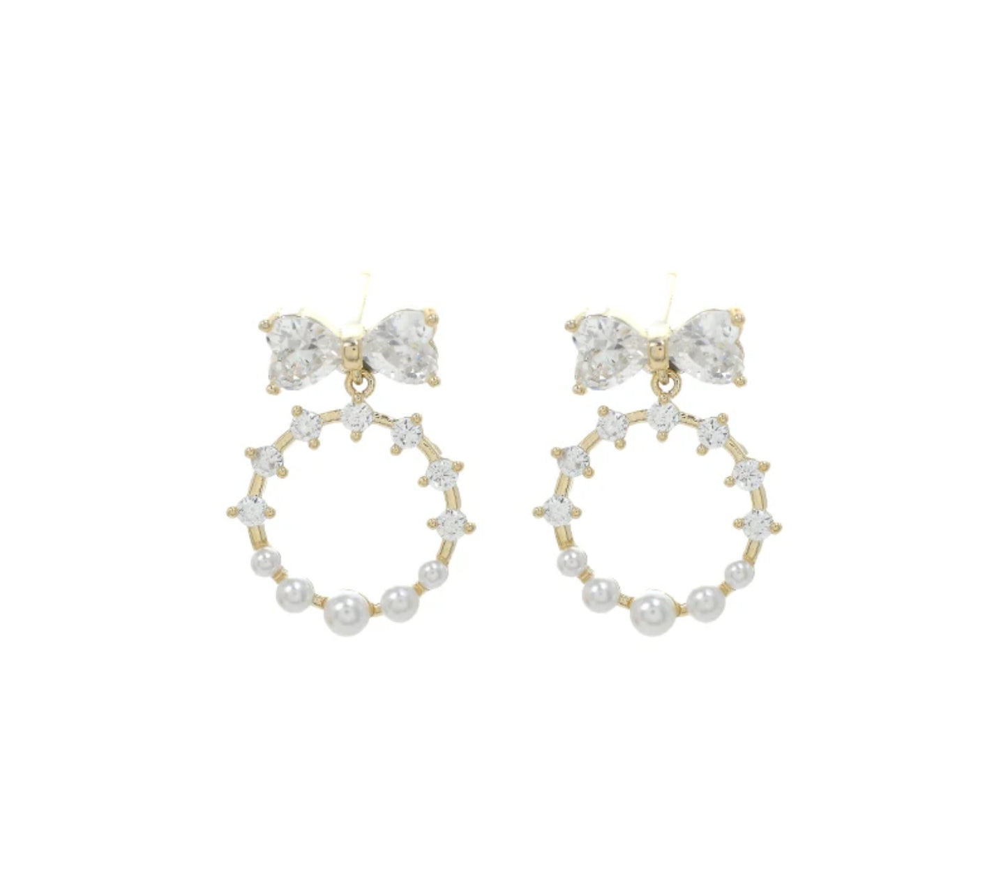 Pearl Bow Earrings (Gold)