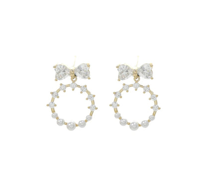 Pearl Bow Earrings (Gold)