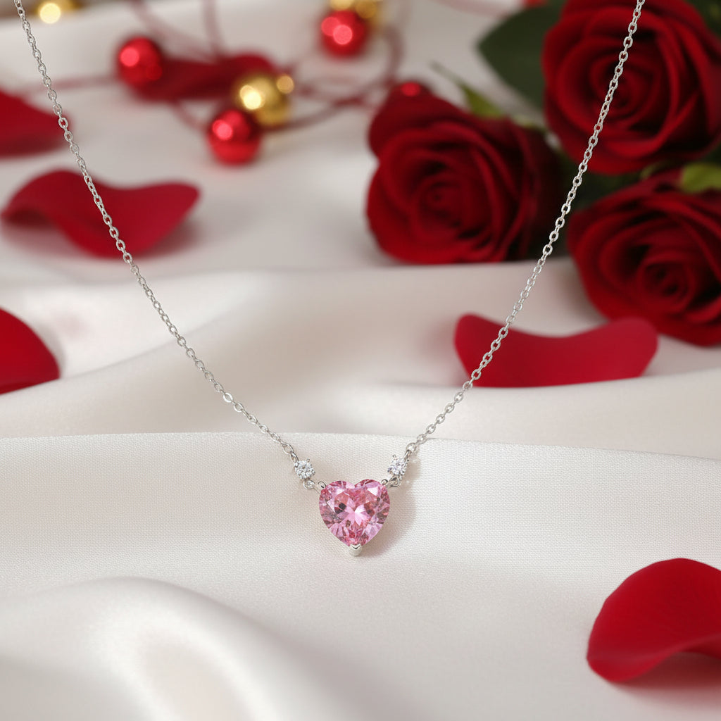 Pink Zirconia Heart Necklace