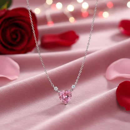 Pink Zirconia Heart Necklace