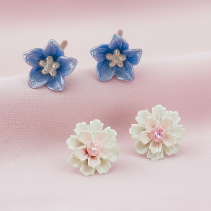 Blue Blossom & White Petal Flower Earrings Bundle