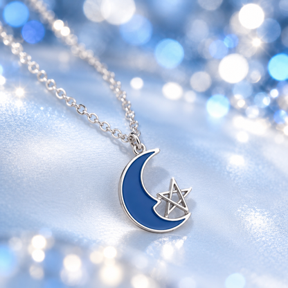 Blue Crescent Moon Star Necklace