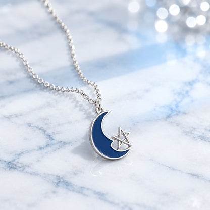 Blue Crescent Moon Star Necklace