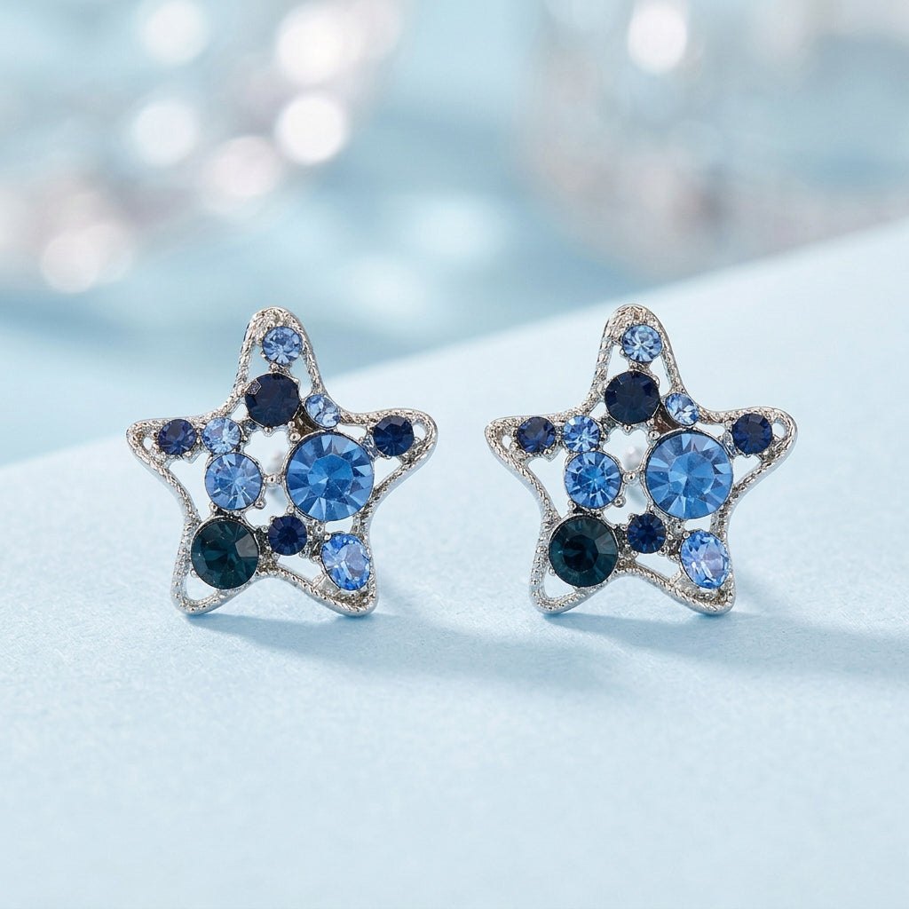 Blue Crystal Star Earrings light blue satin